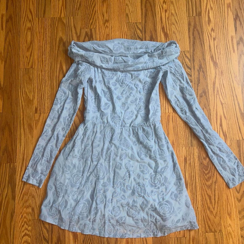 Wild fable Mini blue off the shoulder velvet dress with floral pattern size XS